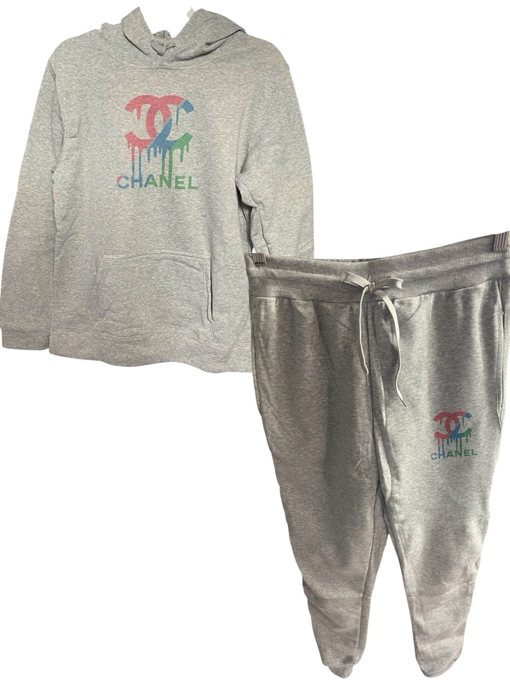 Designer Melted Drip Multicolor Logo Grey Hoodie & Sweatpants Jogger Set